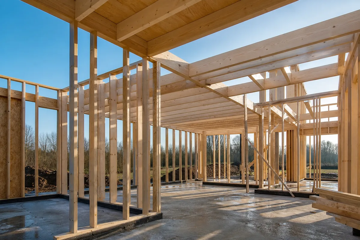 L’ossature bois d’une maison en construction