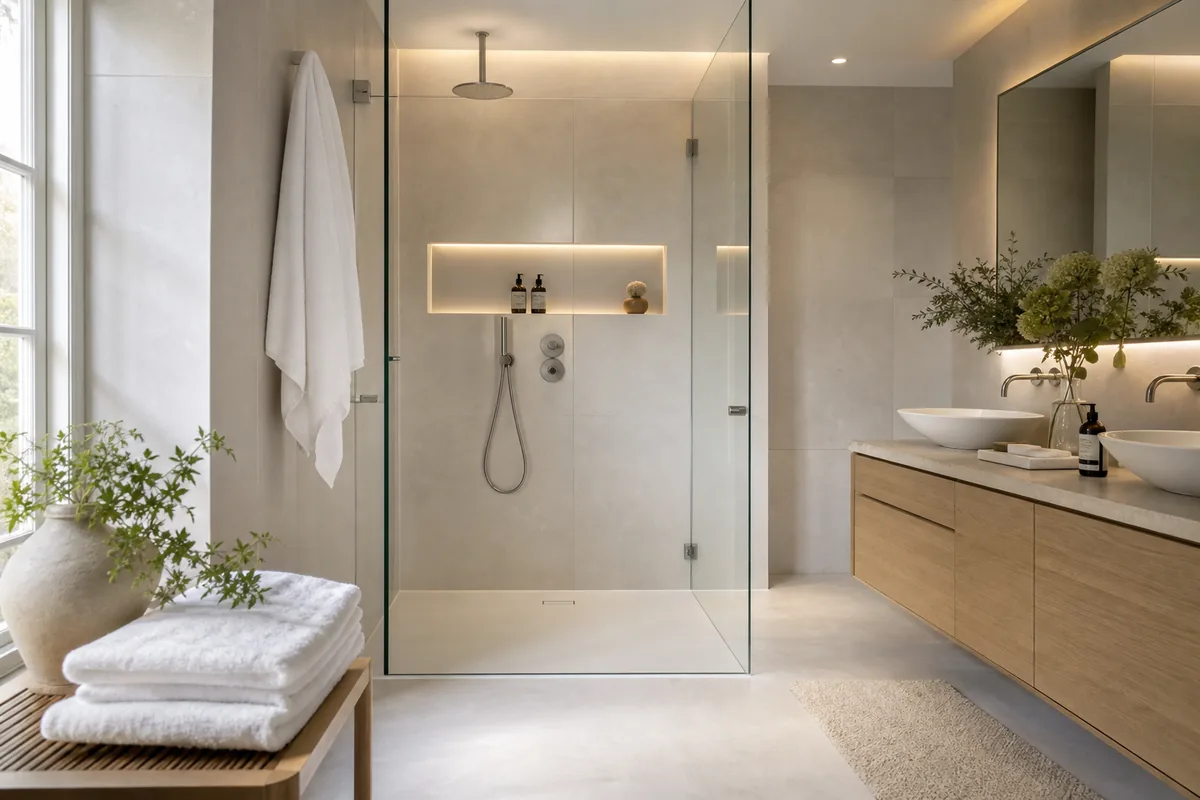 Salle de bain élégante aux teintes claires